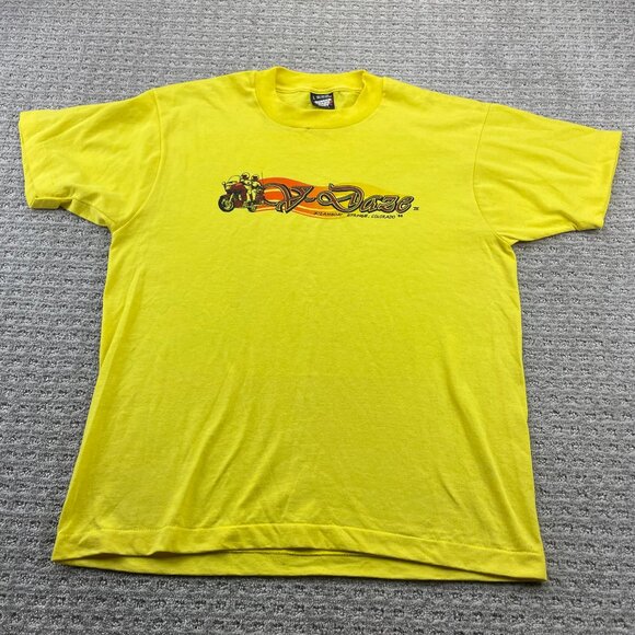 Vintage 80s Screen Stars Best T-Shirt Men Large L Yellow Steamboat Springs CO - Picture 1 of 16